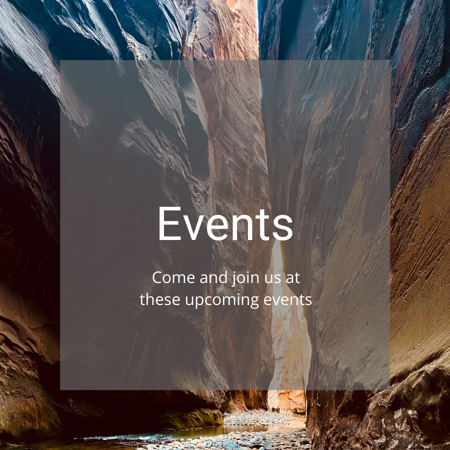 Events header with rocky caves in the background.