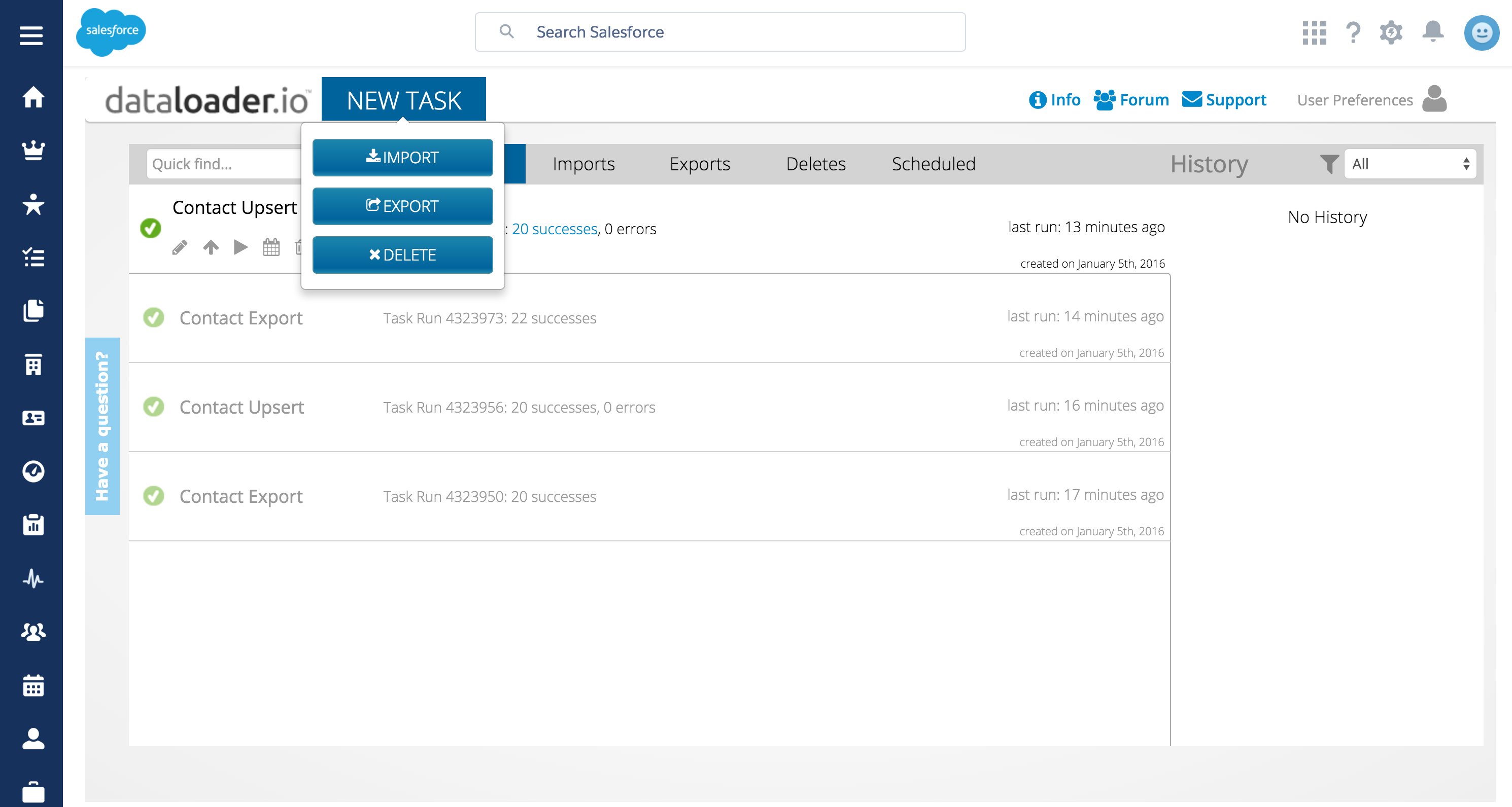 Dataloader.io interace