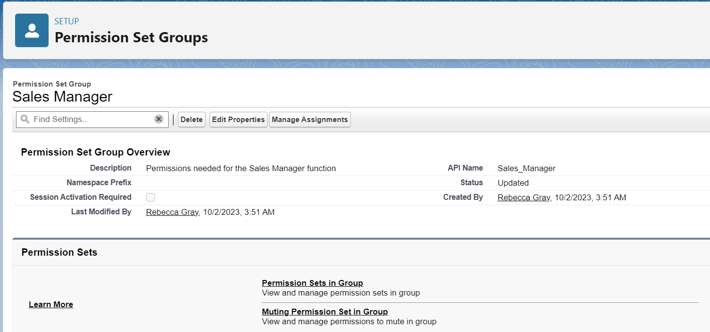 Sales manager role settings