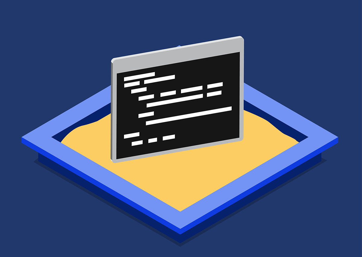 Graphic of computer screen inside a sandbox.