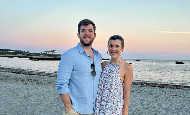 Will Wages and his fiancee, Grace, pose at the beach.