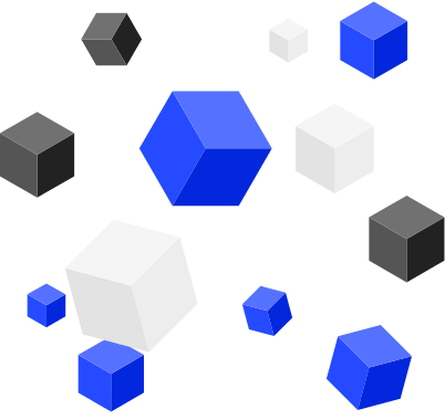 Blue, black and white cubes floating and falling.